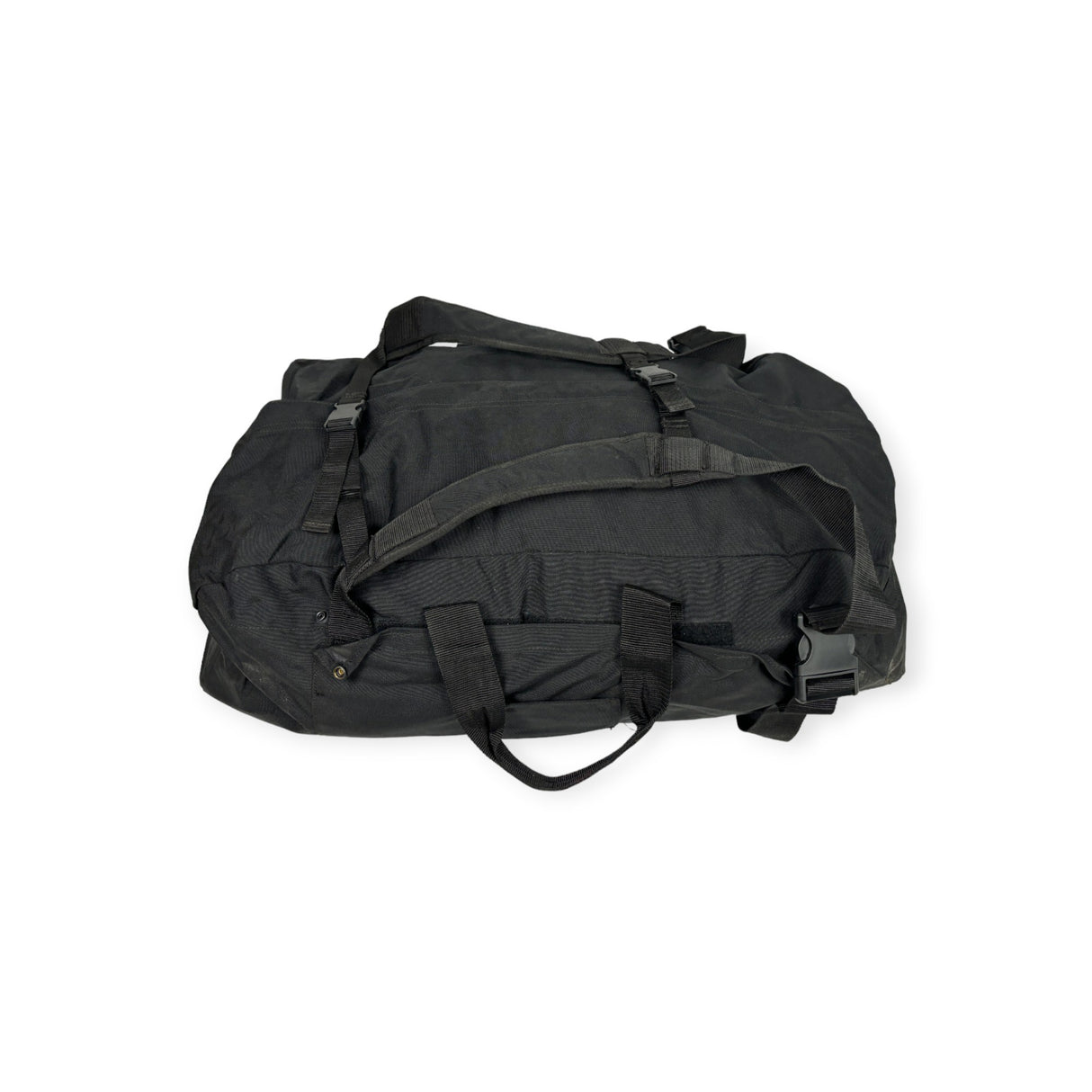 100L capacity Dutch military deployment bag. This army duffle rucksack converts to a backpack and features a hard-bottom for extra protection. It's a military-grade holdall, heavy-duty travel bag, and tactical deployment rucksack in one. With its extra-large capacity, rugged construction, and durable materials, it's perfect for outdoor equipment and travel.
