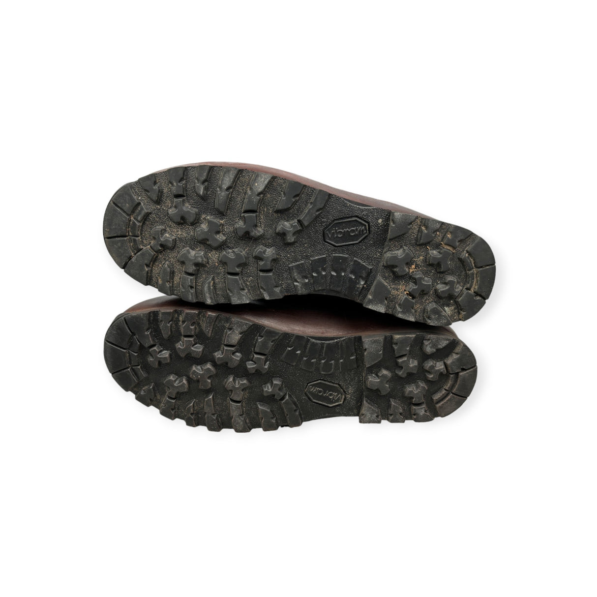 Worn Vibram sole of Altberg brown leather boots – high-traction military hiking and combat footwear