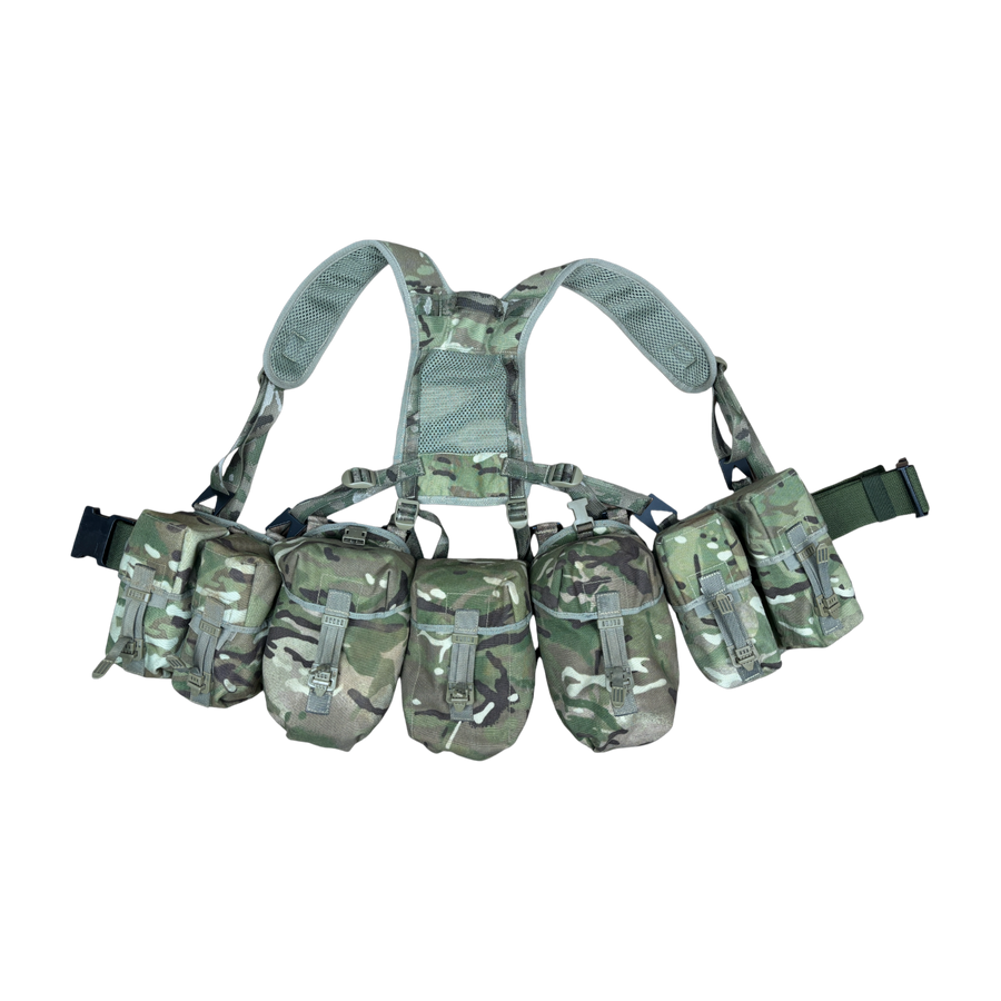 British Army MTP PLCE webbing set in Multi-Terrain Pattern camouflage with ammo and water bottle pouches