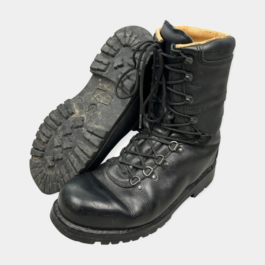 Genuine Austrian Army full leather black combat boots, showcasing rugged durability and superior craftsmanship, perfect for tactical operations and outdoor adventures.