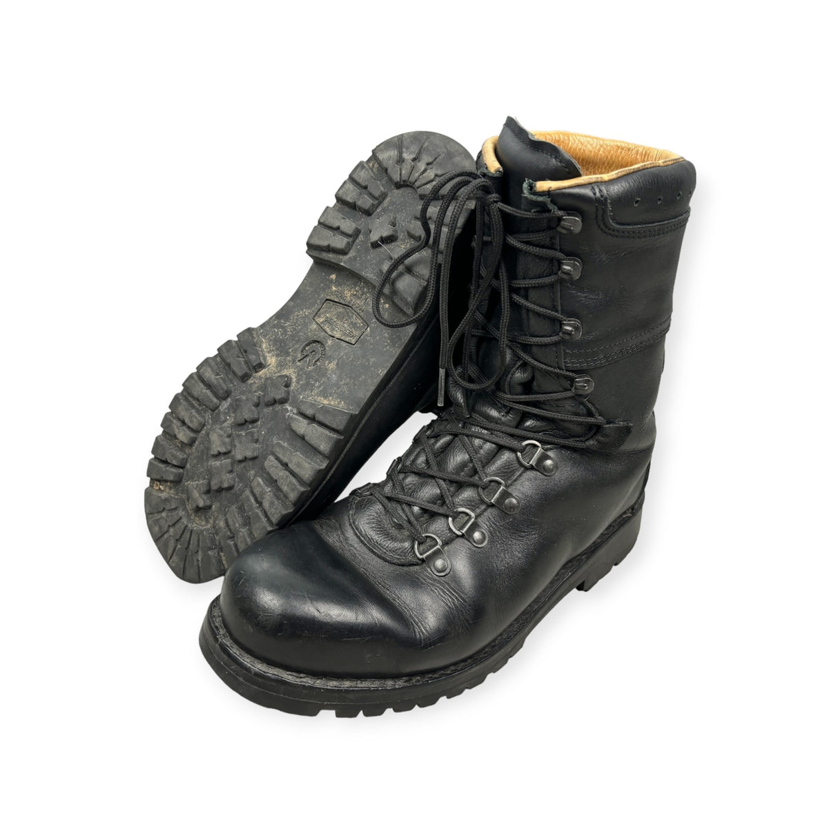 Genuine Austrian Army full leather black combat boots, showcasing rugged durability and superior craftsmanship, perfect for tactical operations and outdoor adventures.