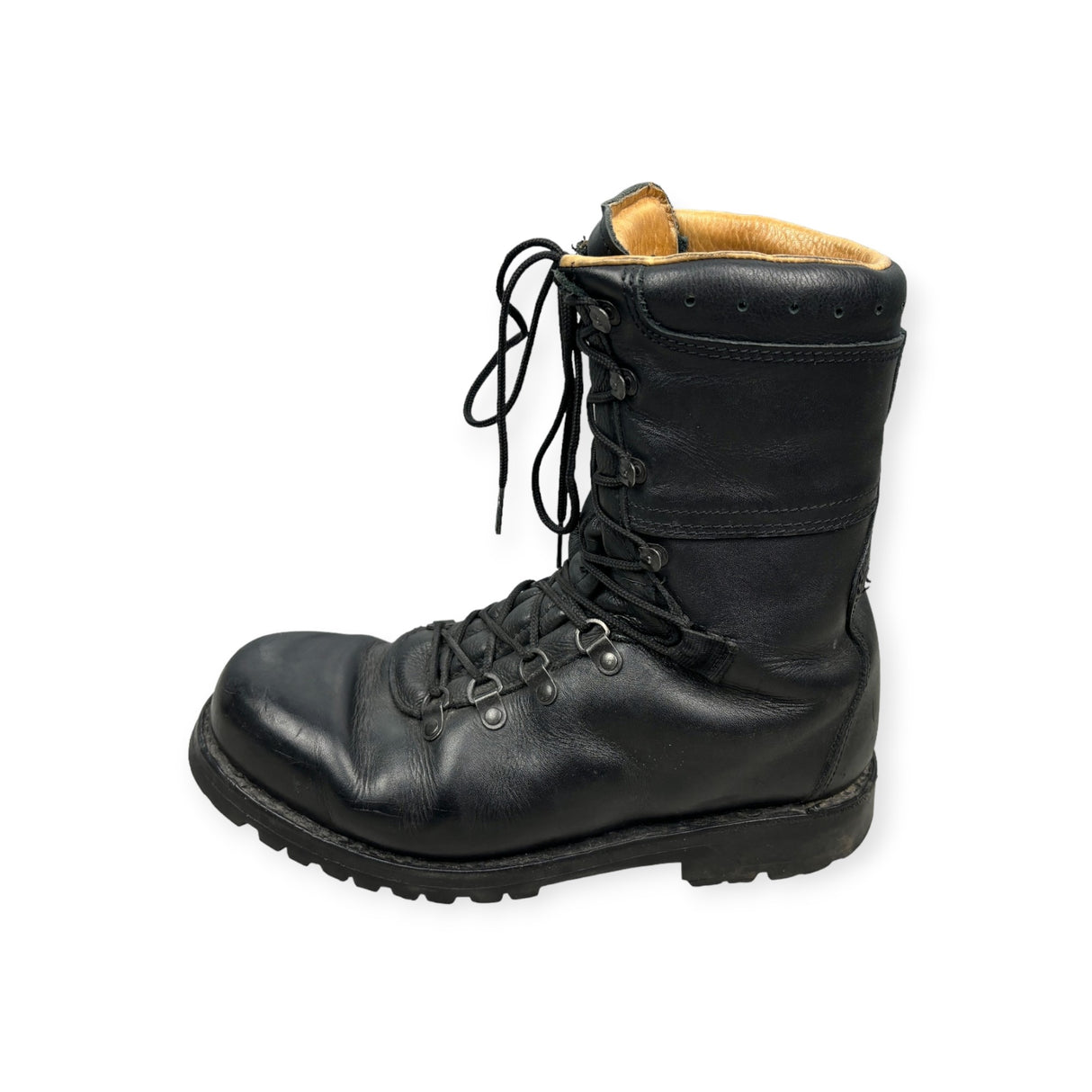 Genuine Austrian Army full leather black combat boots, showcasing rugged durability and superior craftsmanship, perfect for tactical operations and outdoor adventures.