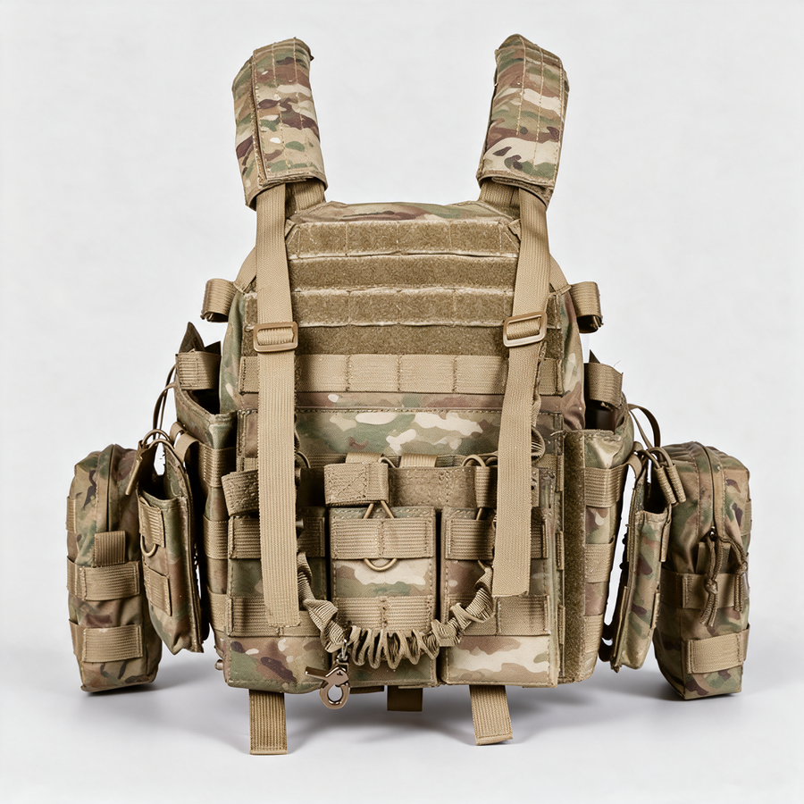 Battalion Quick-Release Tactical MOLLE Vest in Multicam, front view with magazine pouches