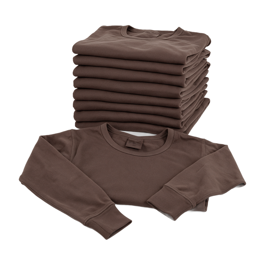 Stack of ten brown British Army long sleeve thermal base layer tops - bulk pack of 10