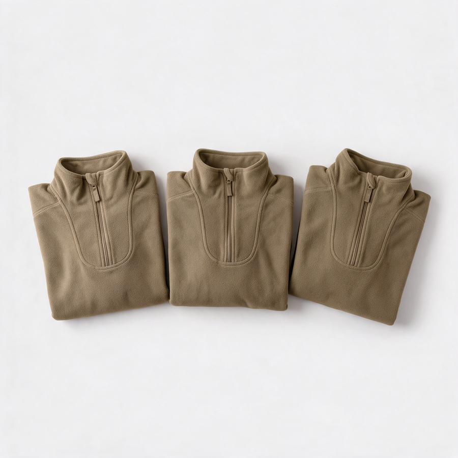 Three light olive British Army PCS thermal fleece Norgie tops - pack of 3