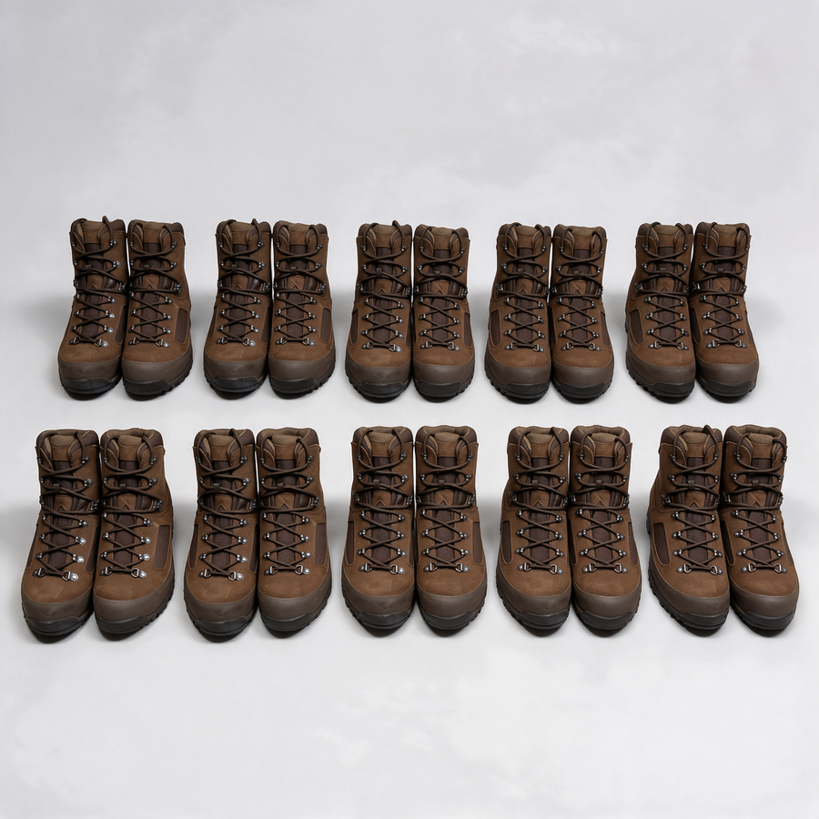 Ten pairs of Iturri brown suede desert British Army combat boots