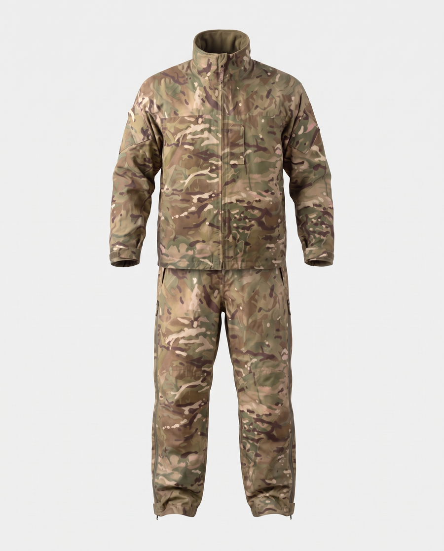 British Army MTP Waterproof Gore-Tex Jacket and Trousers Set front view, genuine military surplus lightweight waterproof jacket and over trousers in MTP camouflage