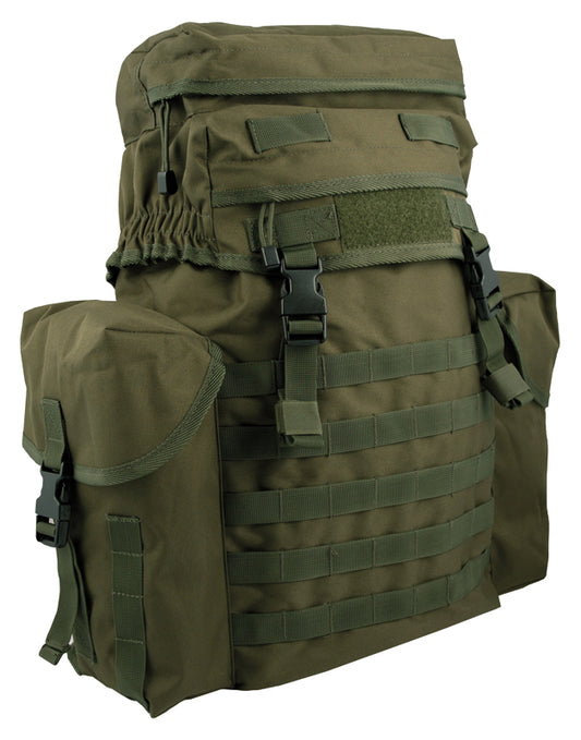 Experience unrivaled comfort with our backpack's padded airflow back system and wider shoulder straps. Featuring fixed side pockets, zipped lid pockets, and a Velcro front ID panel with Molle compatibility. Crafted from durable 600D Tac-Poly. Perfect for outdoor adventures. 