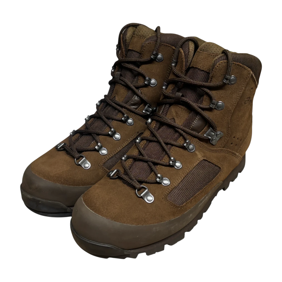 Iturri brown suede combat boots, front three-quarter angle showing padded collar and full lacing