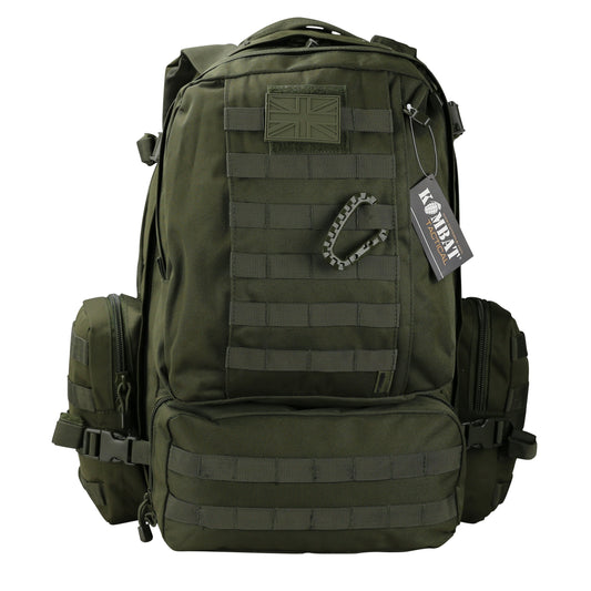 60L Viking Patrol Pack: 3-day assault pack with Molle webbing, radio & aqua bladder compartments, medical pouch/utility compartment. For military, camping and outdoor use.