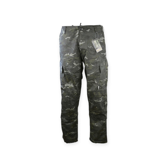 Kombat UK Black BTP (British Terrain Pattern) Camouflage Cargo Trousers perfect for any outdoor adventures and designed for military and army soldiers