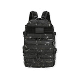 Army backpack with 28-litre capacity, padded back, waist belt, hydration bladder compartment, MOLLE strips, and multiple pockets for gear storage. For military use, camping and hikers.