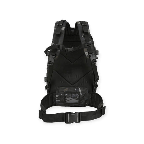 Army backpack with 28-litre capacity, padded back, waist belt, hydration bladder compartment, MOLLE strips, and multiple pockets for gear storage. For military use, camping and hikers.