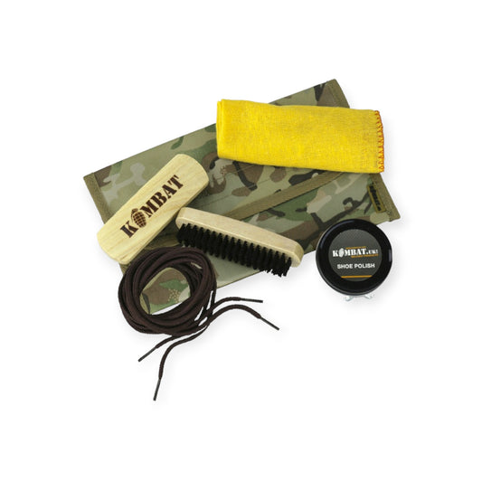 kombat uk brown polish boot care kit includes: brush and laces