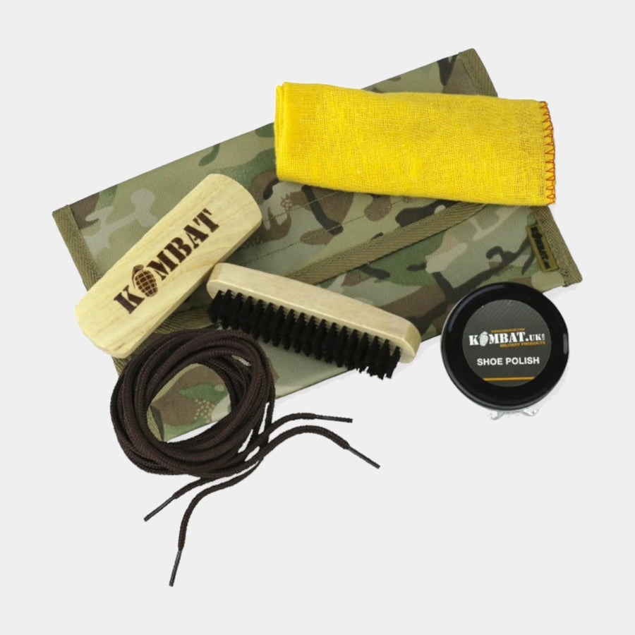 kombat uk brown polish boot care kit includes: brush and laces