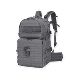 Kombat UK grey colour Army backpack with 40-litre capacity, padded back, waist belt, hydration bladder compartment, MOLLE strips, and multiple pockets for gear storage. For military use, camping and hikers.