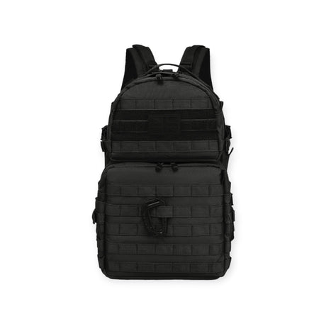 Army backpack with 40-litre capacity, padded back, waist belt, hydration bladder compartment, MOLLE strips, and multiple pockets for gear storage. For military use, camping and hikers.