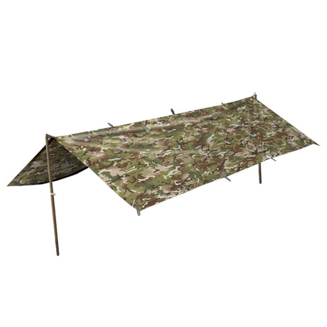 BTP camouflage ground sheet shelter used for outdoors and nicknamed a basha