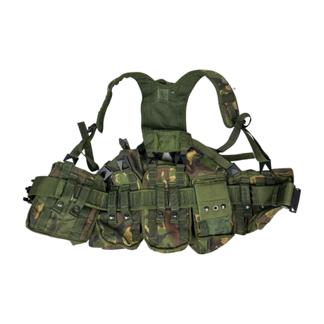 Rear view of British Army DPM PLCE webbing set showing padded yoke harness and belt
