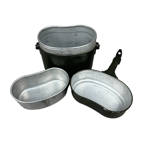 austrian army mess tin 3 piece camping cookiing set for cooking and prepping