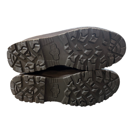 Heavy-duty tread pattern on genuine British Army HAIX High Liability combat boots, showing deep slip-resistant rubber outsole designed for military, hiking and outdoor terrain.