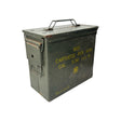 Angled side view of a NATO Tall 50 Cal Ammo Box with 5.56mm caliber markings and durable steel construction