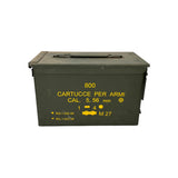 Genuine NATO 50 Cal Ammo Box with Italian military markings – 5.56mm steel surplus ammunition can for rugged storage