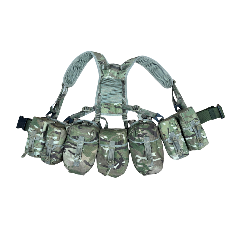 British Army MTP PLCE webbing set in Multi-Terrain Pattern camouflage with ammo and water bottle pouches