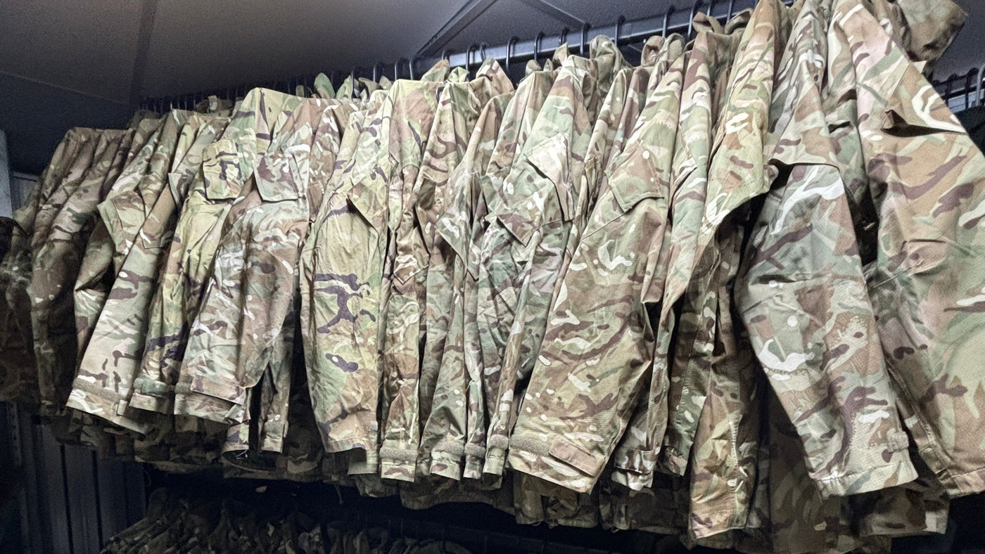 Clothes rack with Current Issue British Army MTP Camo Gore-Tex Jackets