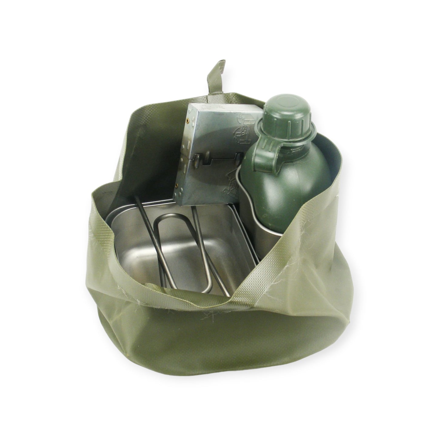 dutch / british army issue camping set consisting of water bottle, mess tins, steel mug and stove