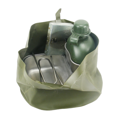 dutch / british army issue camping set consisting of water bottle, mess tins, steel mug and stove