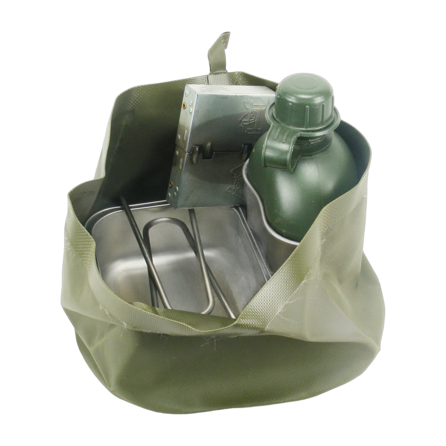 dutch / british army issue camping set consisting of water bottle, mess tins, steel mug and stove