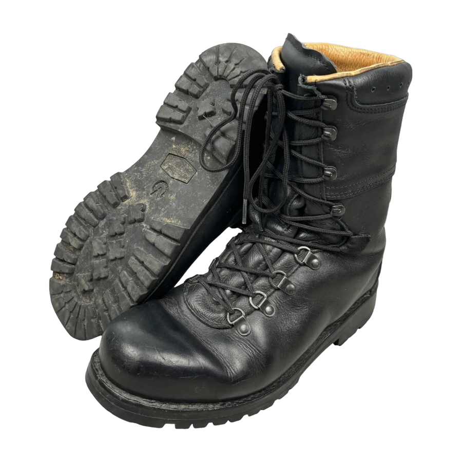  Genuine Austrian Army full leather black combat boots, showcasing rugged durability and superior craftsmanship, perfect for tactical operations and outdoor adventures.