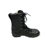 German Army-issue paratrooper boots - Black leather, outdoor-ready, durable design with padded collar and speed lace system. Grade 1 condition. Sizes 3 to 14.5.