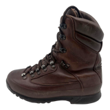 Brown leather Karrimor SF combat boot, left side profile, showing Karrimor branding, lacing system, and Vibram-style sole.