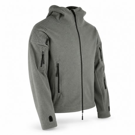 Battalion Scout Fleece Hoodie – grey, three-quarter view