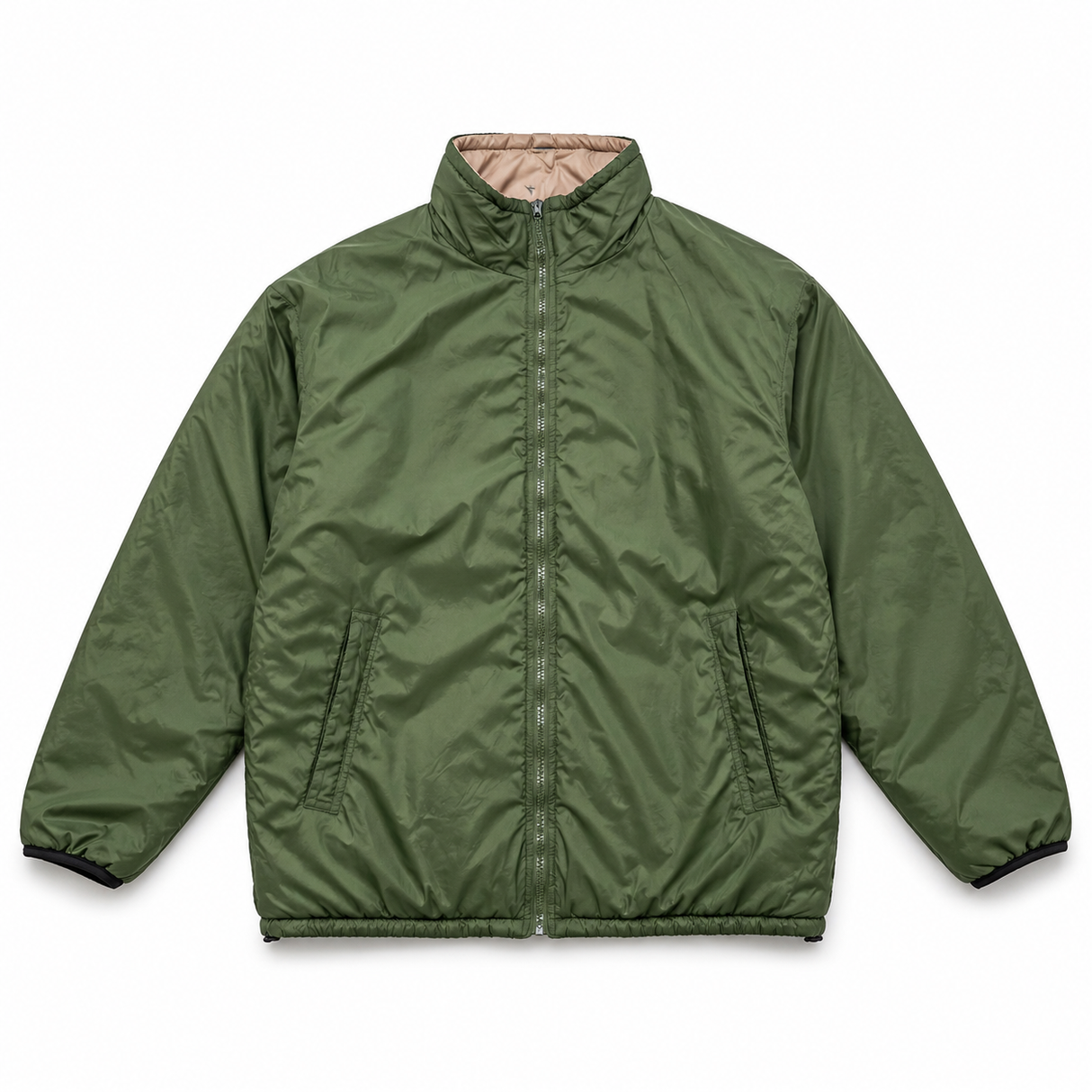 British Army PCS thermal reversible jacket in olive green, front view