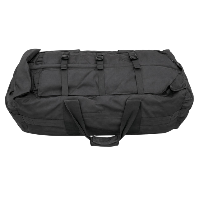 British Army black deployment bag 100L holdall with carry handles and compression straps, front view