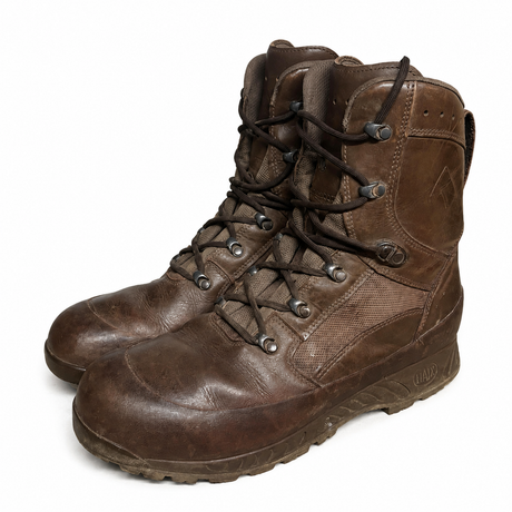 HAIX brown leather GORE-TEX combat boots showing lacing and side panels