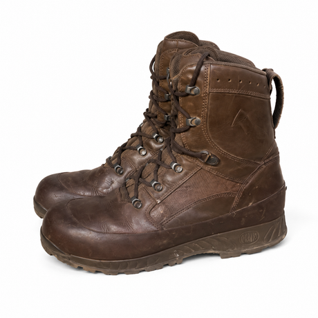 Pair of HAIX brown GORE-TEX British Army combat boots, side profile