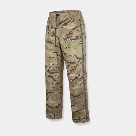 British Army MTP Lightweight Waterproof Gore-Tex Trousers side view showing the full-length olive leg zip from waist to ankle
