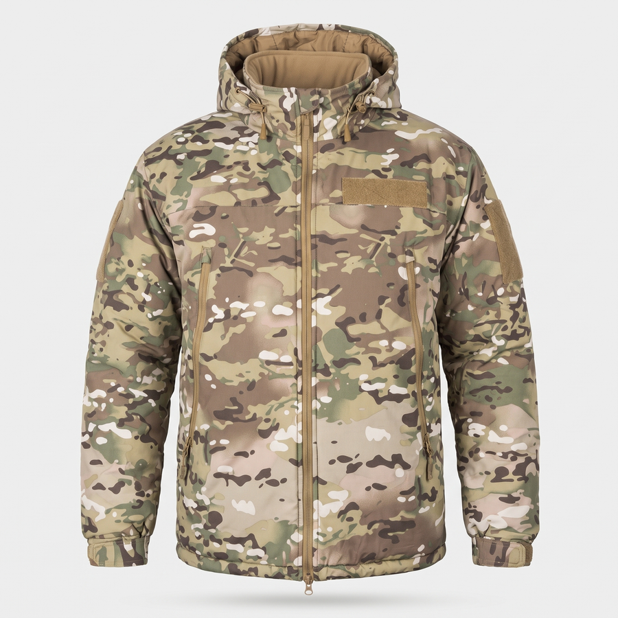 Level 7 insulated winter jacket in Multicam – front view