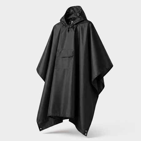 Battalion Hooded Rain Poncho in Black – front three-quarter