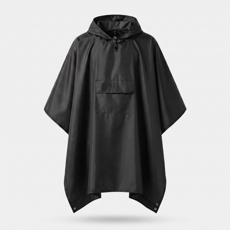 Battalion Hooded Rain Poncho in Black – front