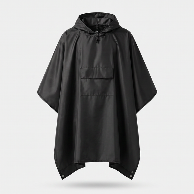 Battalion Hooded Rain Poncho in Black – front
