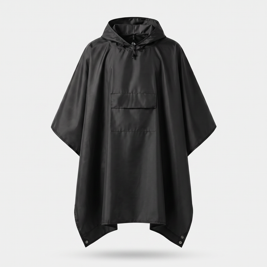Battalion Hooded Rain Poncho in Black – front