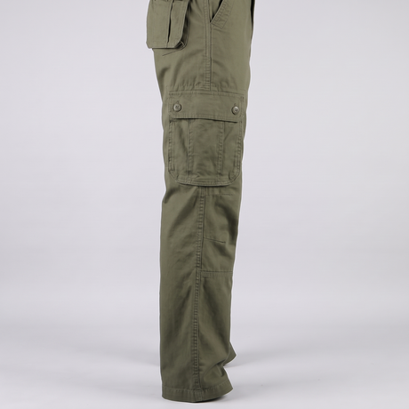 Battalion Cotton Cargo Trousers in Olive Green – side