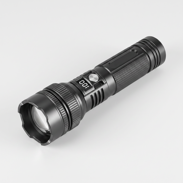 Battalion USB-C Rechargeable Zoom LED Torch in Black – front