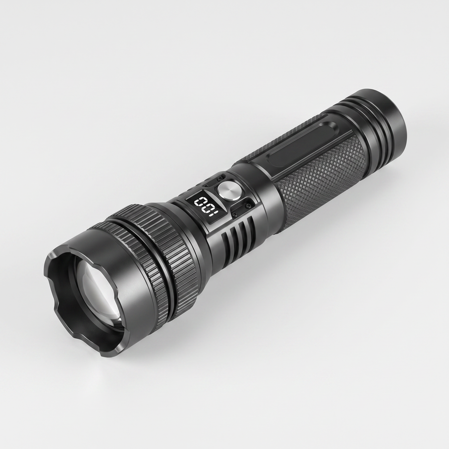 Battalion USB-C Rechargeable Zoom LED Torch in Black – front