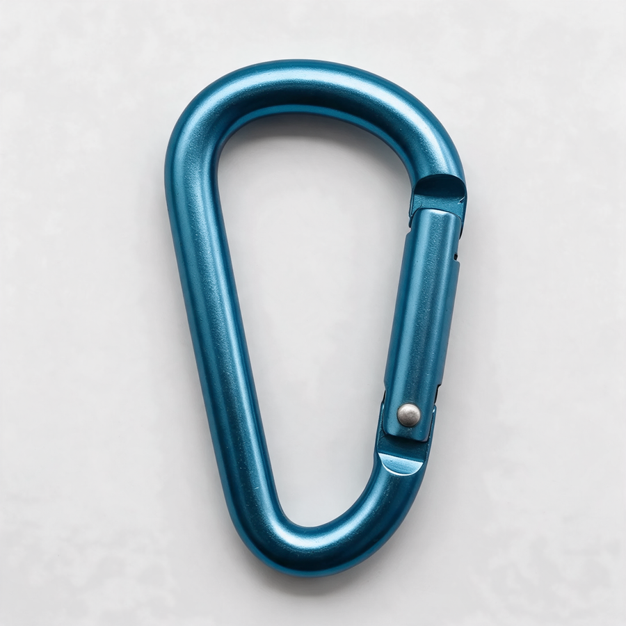 Blue anodised aluminium D-shape accessory clip and guyline tensioner